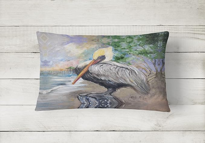 Caroline's Treasures JMK1019PW1216 Pelican Bay Canvas Fabric Decorative Pillow Machine Washable, Indoor Outdoor Decorative Pillow for Couch, Bed or Patio, 12HX16W