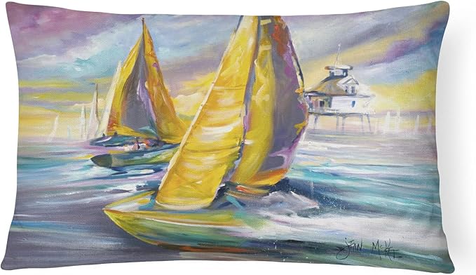 Caroline's Treasures JMK1061PW1216 Sailboat with Middle Bay Lighthouse Canvas Fabric Decorative Pillow Machine Washable, Indoor Outdoor Decorative Pillow for Couch, Bed or Patio, 12HX16W