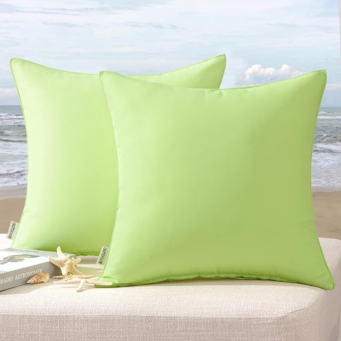 MIULEE Decorative Outdoor Waterproof Pillow Covers 16x16 Pale Green | Decorative Patio Furniture,Pack of 2,Accent Square Soild Throw Pillow Covers,Summer Garden Tent Couch Sofa
