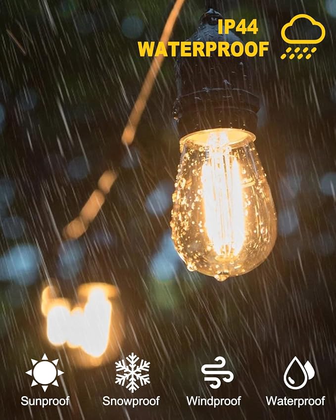 2W 25FT Outdoor String Light,Commercial Grade with 8+1 S14 LED Bulbs | Patio Lights Shatterproof Waterproof,2700K Warm White E26 Dimmable for Balcony Gazebo Porch Fence Garden Camping