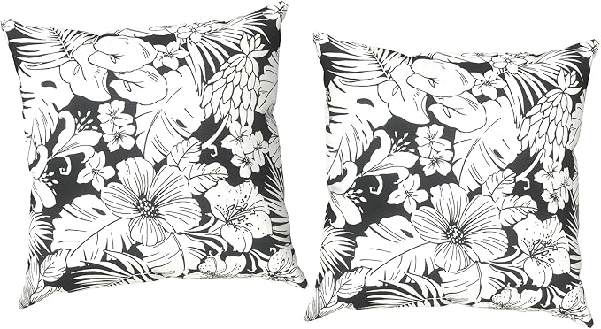 Outdoor Throw Pillow Covers 18x18 Inch, Decorative Pillow Covers for Patio Furniture, Tropical Blossom Noir Modern Cushion Cases for Garden Couch Home Sofa, Pack of 2
