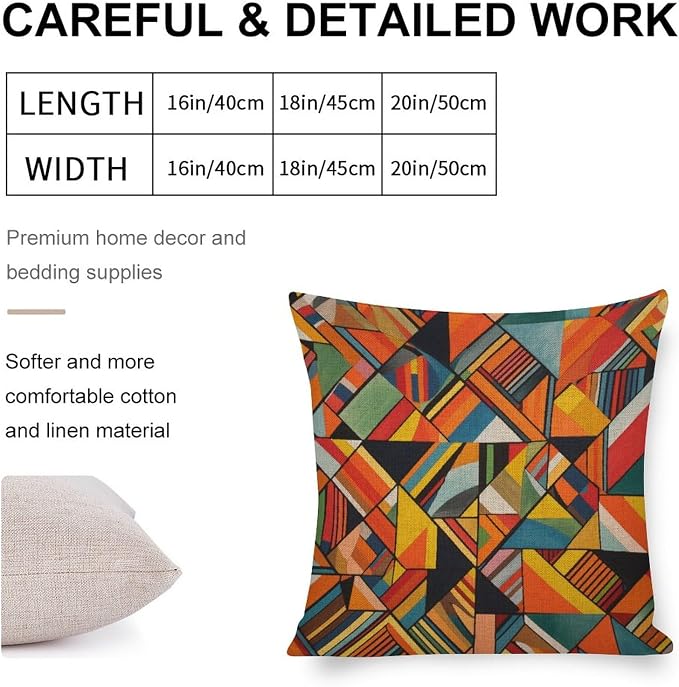 Pillow Protectors Colorful Fun Aesthetic Mid Century Modern Gomestry Pillowcases 16 In Summer Orange Rust Colorful Multicolor Throw Pillow Covers Decorative Floral Linen Pillow Cover Home Decor