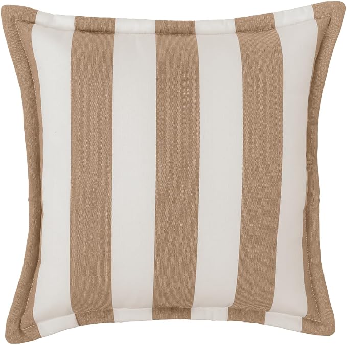 Sherry Kline Cabana Stripe Outdoor Throw Pillow Set of 2, 20x20 Inch Flanged Reversible Decorative Cushions with Zipper, Indoor Outdoor Patio Accent Pillows, Made in USA - Beige/Natural