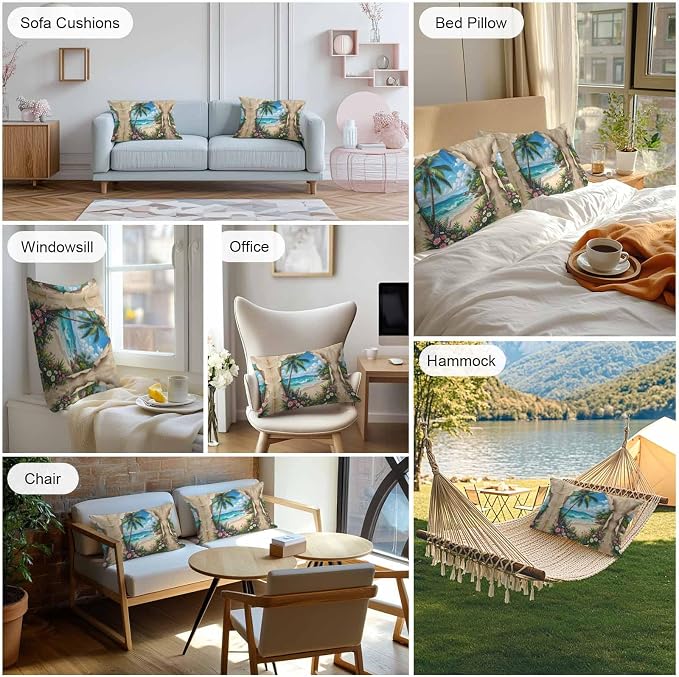 Tropical Floral Botanical Outdoor Pillow Covers 20x12 Inch Lumbar Pillow Covers Set of 2 Waterproof Decorative Throw Pillow Cases Palm Tree Summer Beach Cushion Covers for Patio Furniture Garden Couch