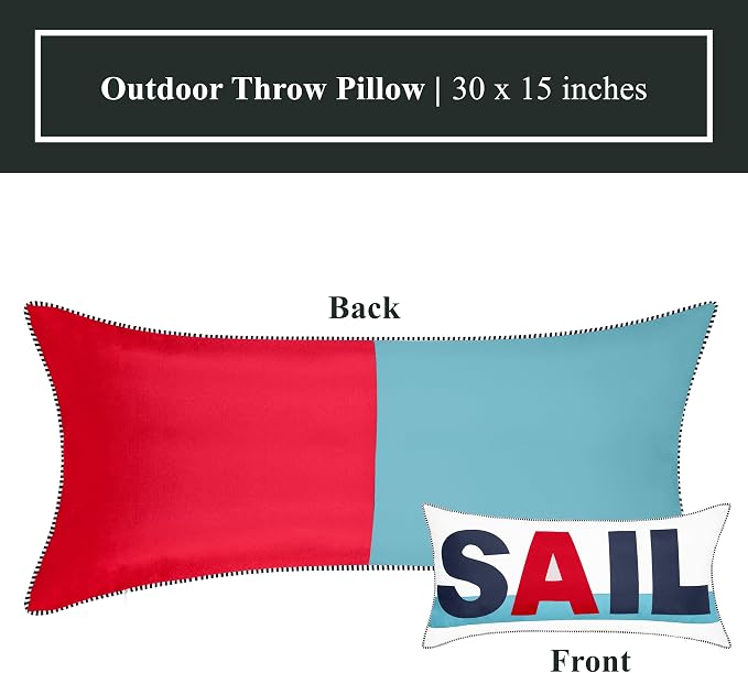 Edie At Home Bold Sail Nautical Decorative Throw Pillow for Patio Furniture, Sofa, Chair, or Bedroom, Reversible, Indoor and Outdoor Collection, 30 x 15 inches, Navy/White