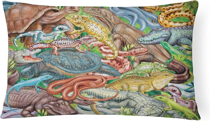 Caroline's Treasures PRS4034PW1216 Scales and Tails, Snakes, Turtle, Reptiles Canvas Fabric Decorative Pillow Machine Washable, Indoor Outdoor Decorative Pillow for Couch, Bed or Patio, 12HX16W