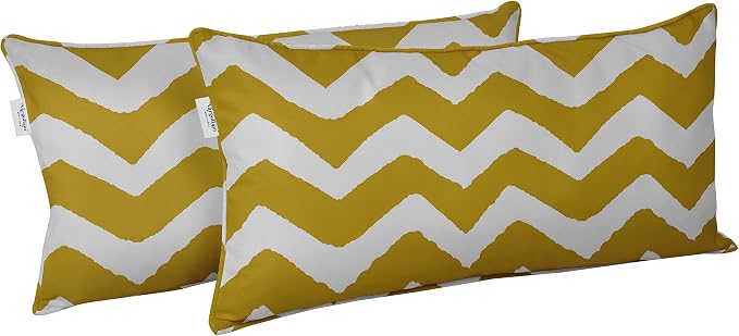 Indoor/Outdoor Polyester Fabric Lumbar Pillow Cover, All-Weather Waterproof Rectangular Cushion Case for Patio Furniture, 16 x 24 Set of 2 - Chevron-26