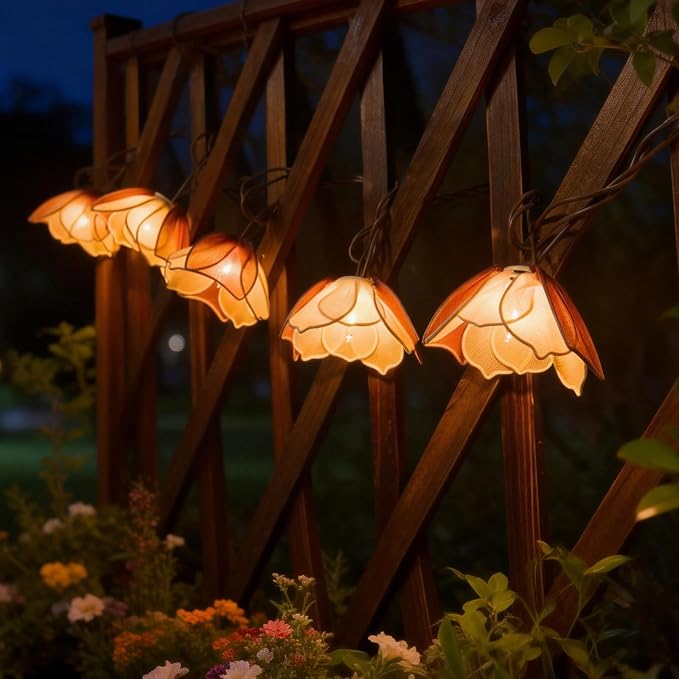 Decorative String Lights Plug in with 10 Bulbs, Flower Garland Fairy Lights Connectable Weatherproof Outdoor Indoor for Wedding Pergola Bedroom Porch Floral Home Decor (Purple White)
