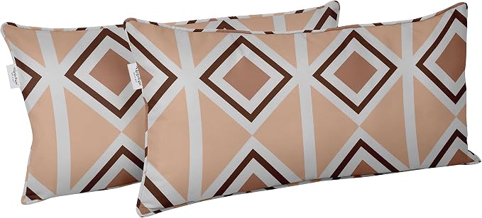 Indoor/Outdoor Polyester Fabric Lumbar Pillow Cover, All-Weather Waterproof Rectangular Cushion Case for Patio Furniture, 12 x 20 Set of 2 - Geometric-69