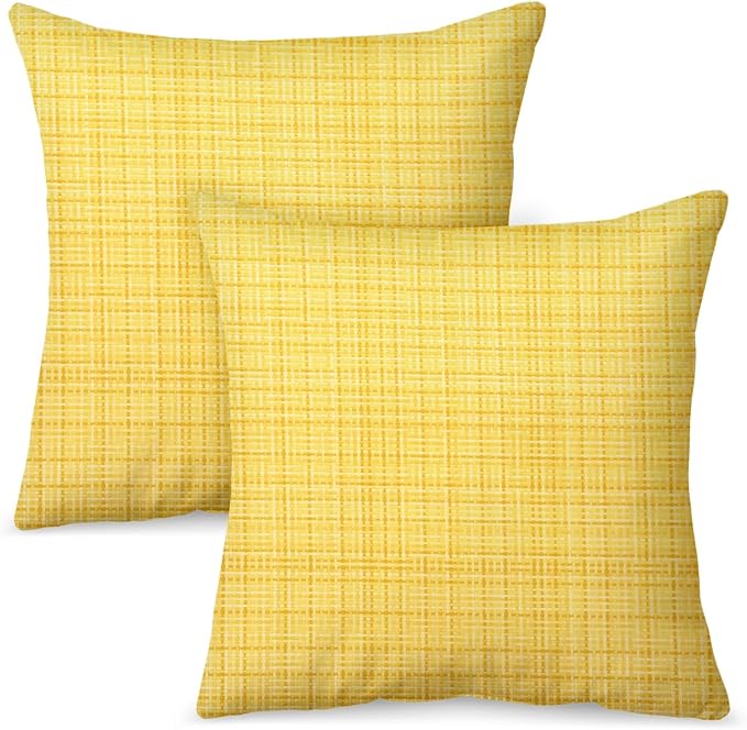 M METERXITY 2-Pack Outdoor Waterproof Throw Pillow Cover, 16x16 Inch Linen Weaving Texture Decorative Cushion Cover for Patio/Balcony/Garden, Water Resistant Pillow Case [Yellow]
