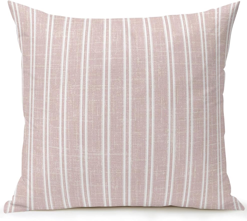 Waterproof Outdoor Pillow 1 Pack Red Linen Striped Decorative Throw Pillows Cover & Insert 18x18 Inch Pillowcase Vertical Stripes Lines Square Pillows for Couch Sofa Bed Patio Furniture Indoor Outdoor