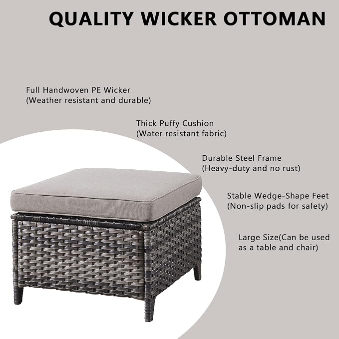 Rilyson Wicker Patio Furniture Set - 5 Piece Rattan Outdoor Sectional Conversation Sets with 2 Swivel Rocking Chairs,2 Ottomans and 1 Side Table for Porch Deck Garden(Mixed Grey/Grey/Smile)