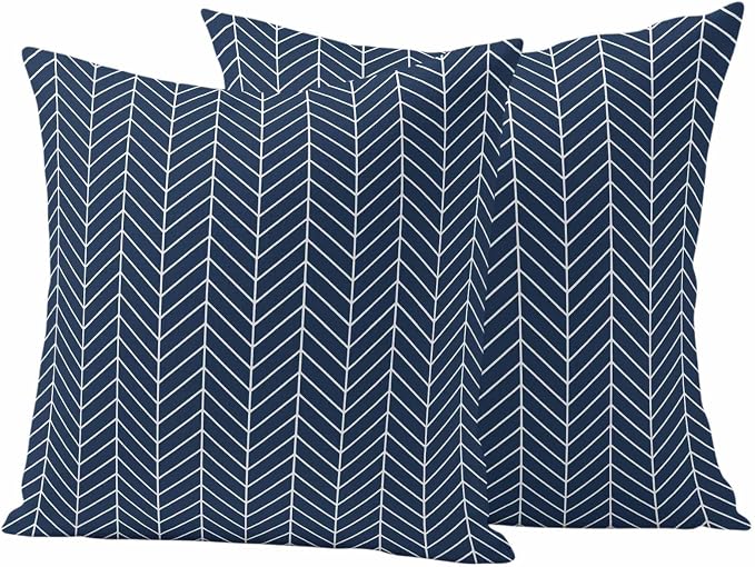 Outdoor Waterproof Throw Pillow Covers Set of 2 Navy Blue Chevron Stripes Pillowcases 20x20 Inches Modern Geometric Texture Decorative Pillows Cushion Case Patio Pillows for Couch Bed Chair Garden