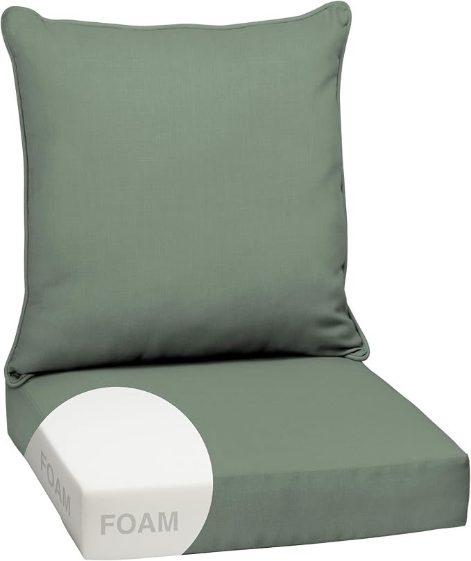 Arden Outdoor Deep Seat Cushion Set, Foam, 24x24, Sage Green Texture | earthFIBER, Sofa, Couch, Conversation Set, Premium High-Density Foam, Never Flattens, Mold and Mildew Resistant
