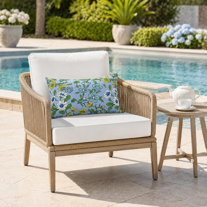 Outdoor Lumbar Pillows 12"x20" Waterproof Patio Pillows with Inserts | Set of 2 Fade Resistant Outdoor Waterproof Lumbar Pillow Decorative Garden Lumbar Cushions for Home Patio Terrace Sofa