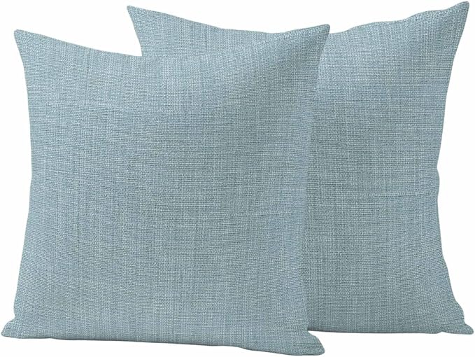 Outdoor Waterproof Throw Pillow Covers Set of 2 Blue Linen Pillowcases 20x20 Inches Farmhouse Pure Color Decorative Pillows Cushion Case Patio Pillows for Couch Bed Chair Garden