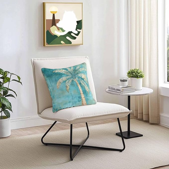 Coastal Beach Tree Green Outdoor Waterproof Pillow Covers, Vintage Tropical Flower Plant Decorative Square Throw Pillowcase Sofa Cushion Sham for Patio/Couch/Chair, 24"x24" 2 Pack