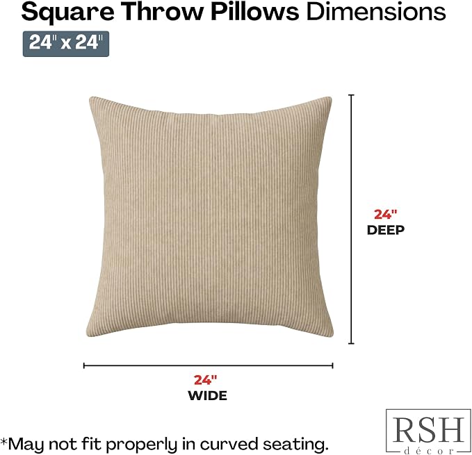 RSH DECOR: Square Throw Pillows Set of 4 | 24" x 24" | Water and Fade-Resistant Performance Fabric | Outdoor Pillow Covers with Down-Alternative Inserts | Made in USA (Logic Bones)