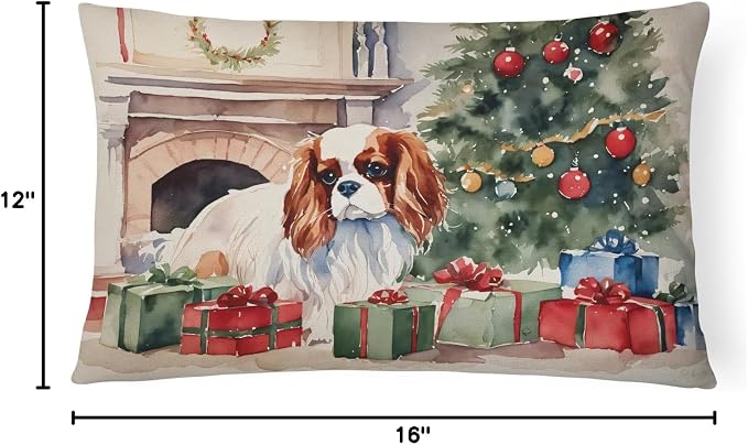 Caroline's Treasures DAC2627PW1216 Cavalier Spaniel Cozy Christmas Throw Pillow Machine Washable, Indoor Outdoor Decorative Pillow for Couch, Bed or Patio, 12HX16W