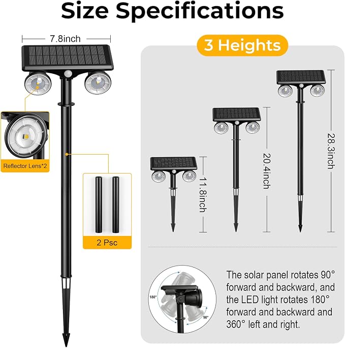 Solar Lights Outdoor Waterproof, Dual Heads Adjustable Solar Spot Lights Outdoor, 2-in-1 Motion Sensor Solar Powered Spotlight Landscape Lighting for Garden, Yard, Pathway- 4 Pack(Warm Light)