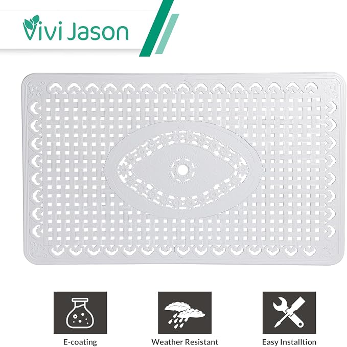 VIVIJASON Outdoor Patio Dining Rectangle Table White Cast Aluminum Rustic Large Patio Table with 2" Umbrella Hole for Garden, Backyard, Deck