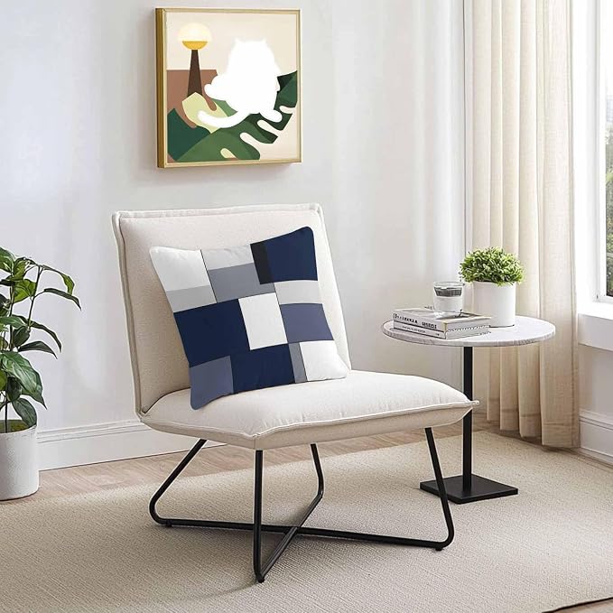 Modern Blue White Grey Plaid Outdoor Pillow Covers 20x20in Pack of 2 Waterproof Pillowcase Abstract Geometric Checkered Decorative Throw Cushion Case for Patio Couch Sofa