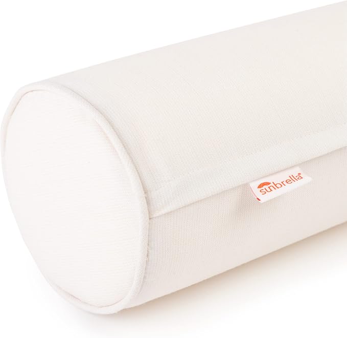 Austin Horn Classics Sunbrella Set of 2 Zippered Neck Bolster Pillow, Made with Sunbrella Fabric, Cylinder Pillows, for Couch & Bed, Decorative Round Throw Pillow, Back & Neck Support (Eggshell)