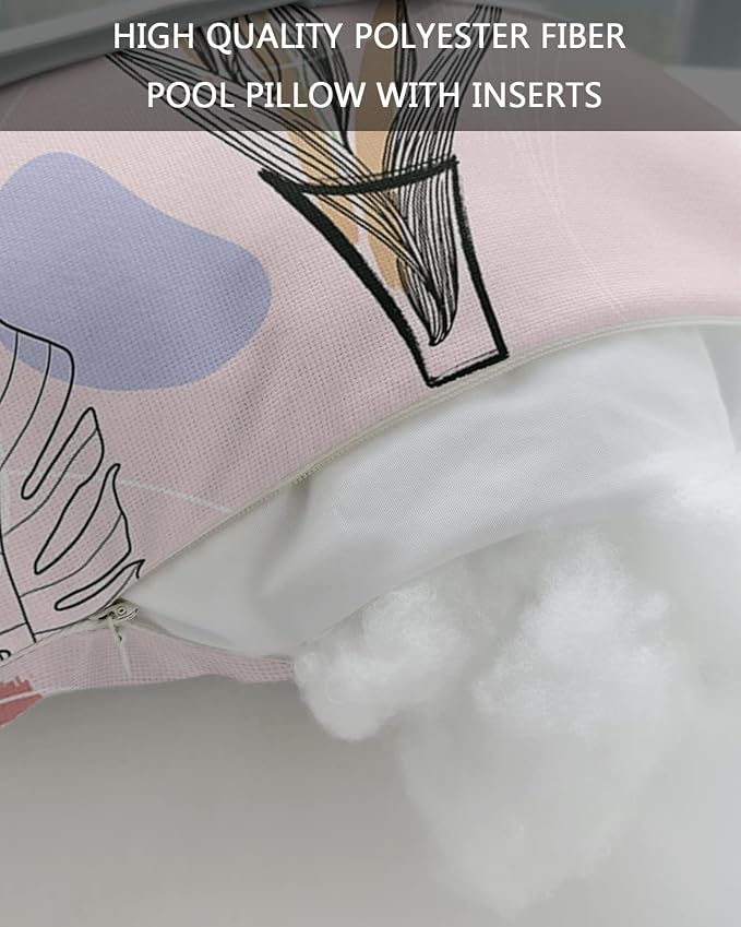 Outdoor Pillows Covers with Inserts Boho Abstract Minimalist Leaves Plants Pink Waterproof Recliner Pillow with Adjustable Strap Throw Pillows for Patio Furniture Pool Lounge Chair, 11x16 inch, 2PCS