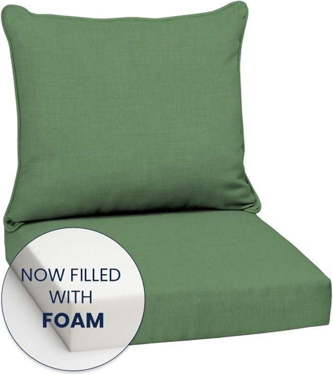 Arden Outdoor Deep Seat Cushion Set, Foam, 24x24, Moss Green | Sofa, Couch, Conversation Set, Premium High-Density Foam, Never Flattens, Mold and Mildew Resistant