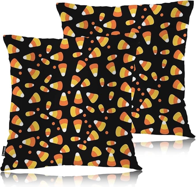 Swono Throw Pillow Covers Candy Corn, Halloween Candy Corns Sweet Triangle Accent Cushion Covers Decorative Pillowcase for Men Women, Livingroom Sofa Bed Pillows Covers, 18x18 Inch Set of 2, Yellow