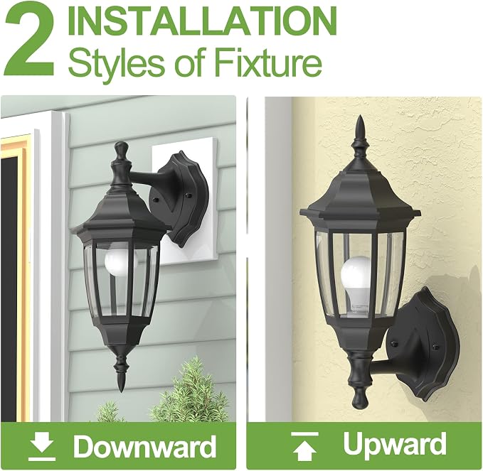 EMART Plastic Outdoor Wall Light Fixtures, Porch Sconces(2 Pack, Black) | Include Bulbs, Waterproof and Anti-Corrosion, Wall Mount for Outside, Garage, Front Door, House, Patio