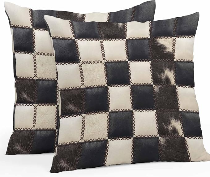 Beige Black Animal Printed Outdoor Pillow Covers 26x26 Inch Throw Pillow Covers Set of 2 Waterproof Decorative Pillow Cases Modern Fur Checkered Cushion Covers for Patio Furniture Garden Couch Sofa