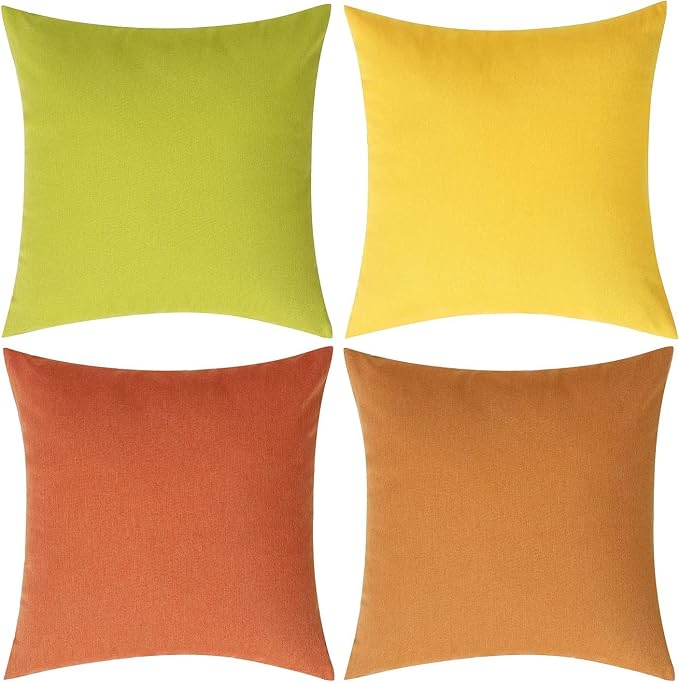 WEMEON Outdoor Waterproof Pillow Covers18x18in Set of 4, Solid Color Pillows Decorative Square Patio Furniture Pillows for Couch Patio Balcony Tent Garden(Orange/Teal) (20“x20”, Orange/Yellow)