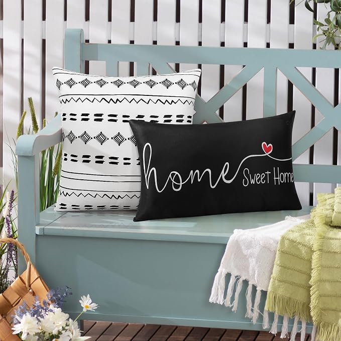 Outdoor Waterproof Pillow Covers 18x18 Set of 2 White Geometric Design | Waterproof Fabric Designed for Patio Furniture, Porch, Balcony and Garden Decor