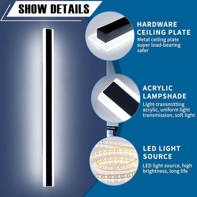 71inch Exterior Wall Light Fixture, 6000K Cold White, Modern Long Outdoor Wall Sconce, IP65 Waterproof, 60W, Black Minimalist Outside LED Strip Lights for Garage, Patio, Balcony, Fence
