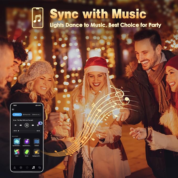 Smart Color Changing Christmas Halloween Tree Light String 66 FT 200 LED | App and Remote Controlled,Music Syn, 16M Multicolors and Multi Modes, Timer, IP44 Waterproof Indoor Outdoor RGB Xmas lights