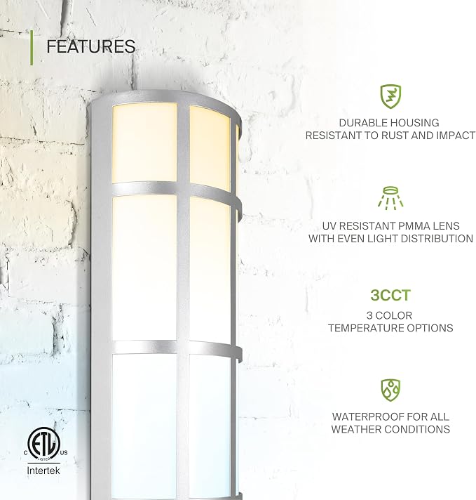 ASD 36 Inch LED Outdoor Wall Light - 30W 120-277V Brushed Nickel Modern Wall Sconces - 3000K 4000K 5000K Dimmable Patio & Porch Decor Outside Lights for House - ETL