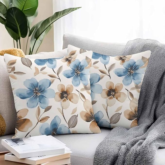 Garden Outdoor Throw Pillow Cover Spring Blossom Flower Waterproof Cushion Covers 2 Pack Pillow Cases Home Decoration for Patio Garden Couch Sofa,Watercolor Floral Leaves