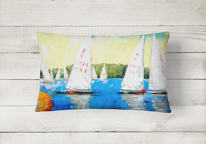 Caroline's Treasures MW1094PW1216 Sailboats Round The Mark Canvas Fabric Decorative Pillow Machine Washable, Indoor Outdoor Decorative Pillow for Couch, Bed or Patio, 12HX16W