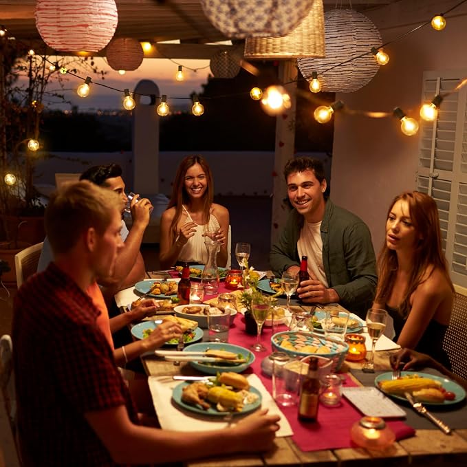 100Ft LED Outdoor String Lights, Dimmable Patio Lights, Waterproof Shatterproof 53 G40 Globe Bulb String for Backyard Bistro-Black 1 Pack