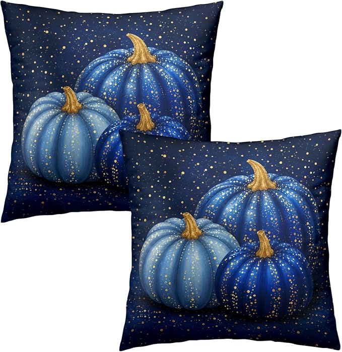 Navy Blue Pumpkin Pillow Covers Fall Throw Pillow Covers 20x20 Set of Harvest Thanksgiving Pillow Cases Autumn Outdoor Cushion Cases for Home Bedroom Living Room Patio