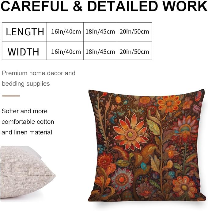 Spring Pillow Covers Oil Painting Colorful Garden Flowers Pillow Cases 20"x20" Ink Oil Painting Watercolor Retro Decorative Square Pillowcase Cushion Case Decorative Couch Pillow Cover for Sofa