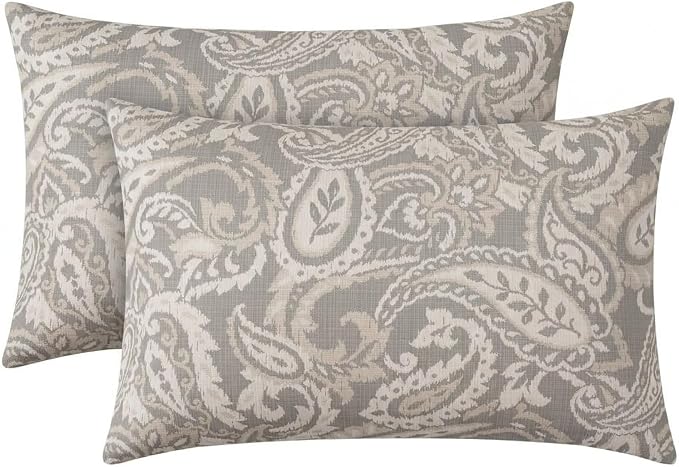 RSH DÉCOR: Designer Select Lumbar Throw Pillows Set of 2 | 20" x 12" | Water and Fade-Resistant Performance Fabric | Indoor Outdoor Accent Pillows | Made in USA (Ayideal Fossil)