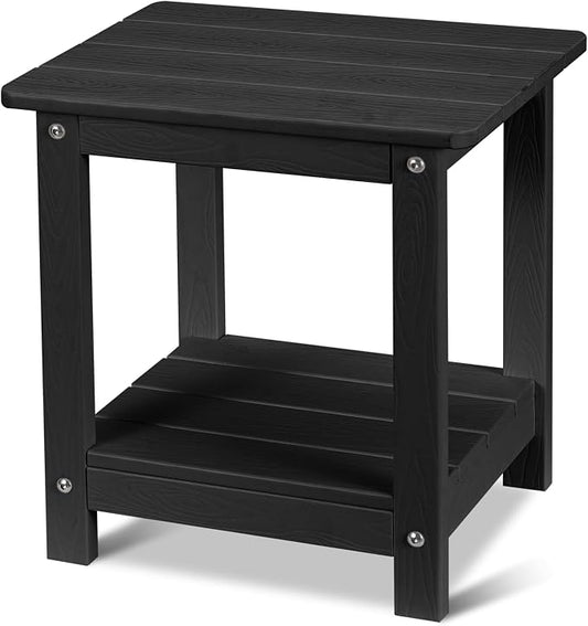 CHRUN Outdoor End Side Table, Rectangular, Weather Resistant HDPE, Black, for Patio Deck Garden
