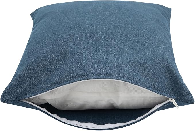 Outdoor Throw Pillows Water Resistant 18x18 inch,Decorative Throw Pillow with Insert Set of 2,Hidden Zipper Headrests for Patio Furniture Sofa Couch Chair(Denim Blue)