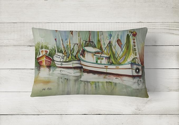 Caroline's Treasures JMK1067PW1216 Ocean Springs Shrimper Canvas Fabric Decorative Pillow Machine Washable, Indoor Outdoor Decorative Pillow for Couch, Bed or Patio, 12HX16W