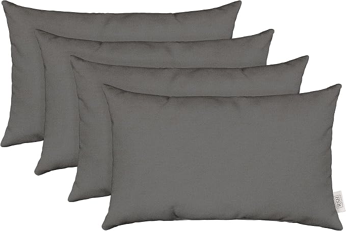 RSH DECOR Outdura 20" x 12" Lumbar Throw Pillows Set of 4 | Water and Fade-Resistant Performance Fabric | Outdoor Pillow Covers with Down-Alternative Inserts | Made in USA (Zinc Charcoal Grey)