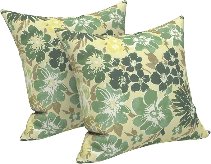 LVTXIII Outdoor Throw Pillows 16x16 Inch, Set of 2 Square Decorative Pillows with Inserts for Patio Furniture, Porch Chair, Garden Sofa, Green Rose