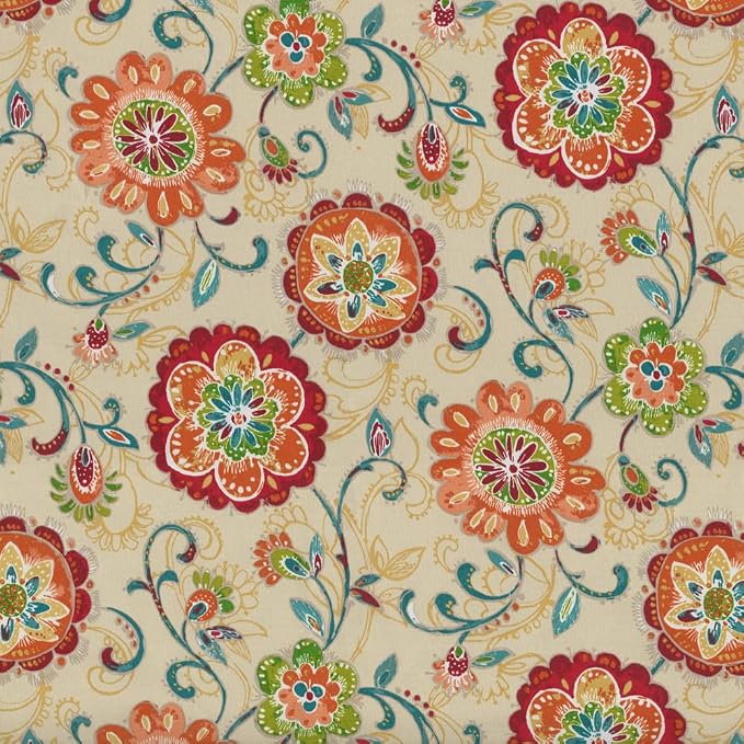 Pillow Perfect Bright Floral Indoor/Outdoor Tufted Wicker Seat Cushion With Ties, 2 Count, 15.5" x 16", Tan Fanfare