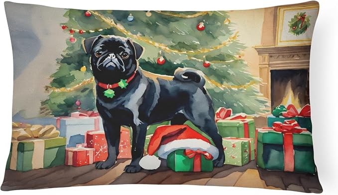 Caroline's Treasures DAC2731PW1216 Pug Cozy Christmas Throw Pillow Machine Washable, Indoor Outdoor Decorative Pillow for Couch, Bed or Patio, 12HX16W